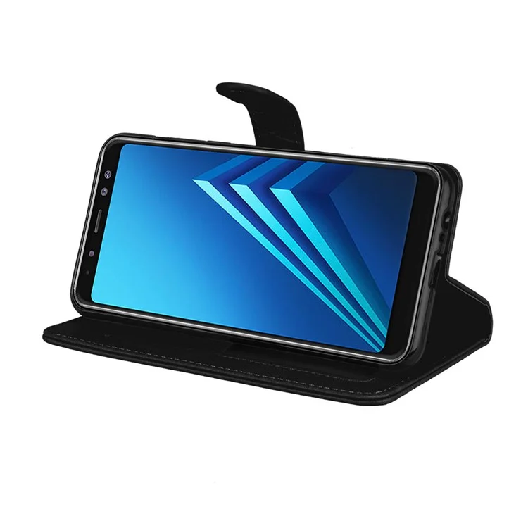 Solid Color PU Leather Wallet Cell Phone Cover for Samsung Galaxy A8 (2018) - Black