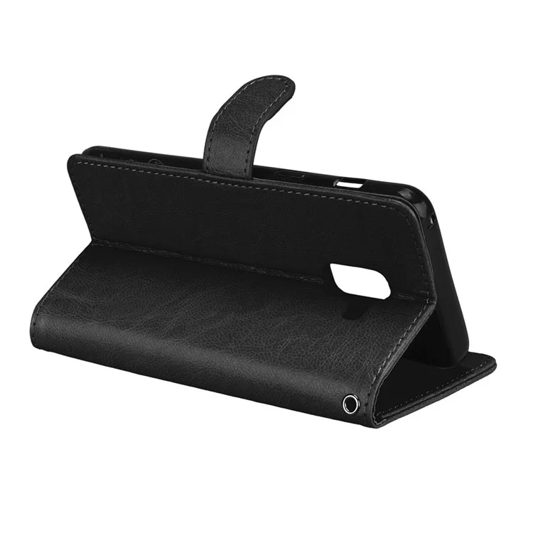 Solid Color PU Leather Wallet Cell Phone Cover for Samsung Galaxy A8 (2018) - Black