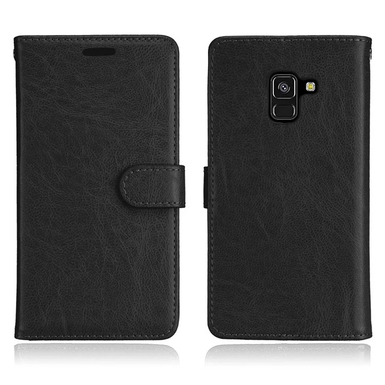 Solid Color PU Leather Wallet Cell Phone Cover for Samsung Galaxy A8 (2018) - Black