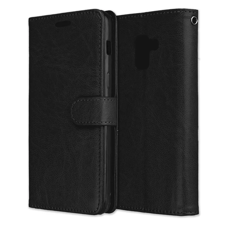 Solid Color PU Leather Wallet Cell Phone Cover for Samsung Galaxy A8 (2018) - Black