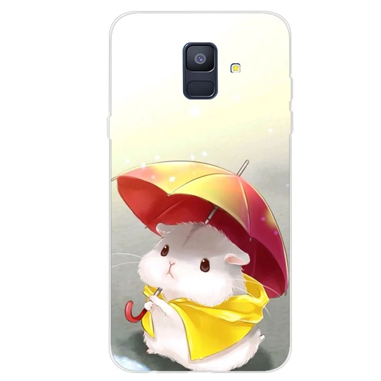 Pattern Printing TPU Mobile Phone Case for Samsung Galaxy A6 (2018) - Hamster Holding Umbrella