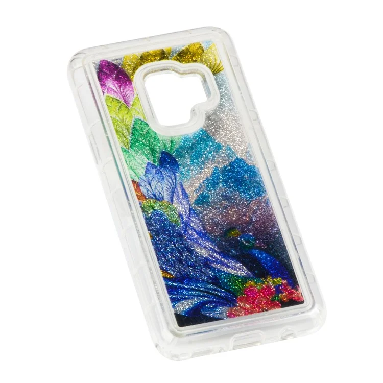 Pattern Printing Flowing Glitter Powder TPU Case for Samsung Galaxy S9 G960 - Peacock