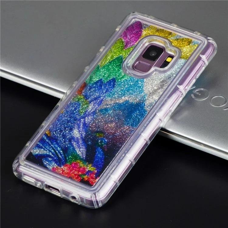Pattern Printing Flowing Glitter Powder TPU Case for Samsung Galaxy S9 G960 - Peacock