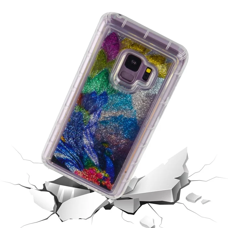 Pattern Printing Flowing Glitter Powder TPU Case for Samsung Galaxy S9 G960 - Peacock