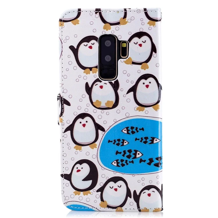 Embossed Pattern Wallet Leather Cover with Stand for Samsung Galaxy S9+ SM-G965 - Penguins