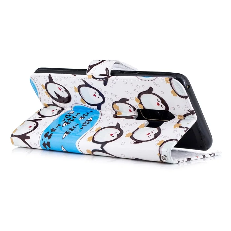 Embossed Pattern Wallet Leather Cover with Stand for Samsung Galaxy S9+ SM-G965 - Penguins