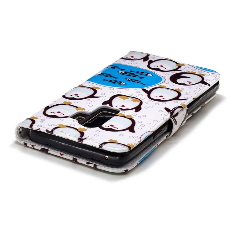 Embossed Pattern Wallet Leather Cover with Stand for Samsung Galaxy S9+ SM-G965 - Penguins