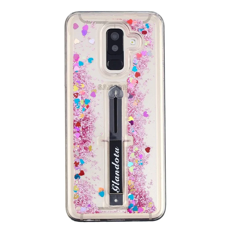 Quicksand TPU + PC Hybrid Finger Grip Kickstand Case for Samsung Galaxy A6+ (2018) - Rose
