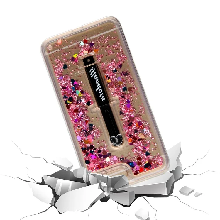 Quicksand TPU + PC Hybrid Finger Grip Kickstand Case for Samsung Galaxy A6+ (2018) - Rose