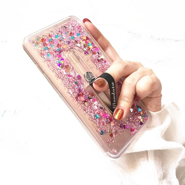 Quicksand TPU + PC Hybrid Finger Grip Kickstand Case for Samsung Galaxy A6+ (2018) - Rose