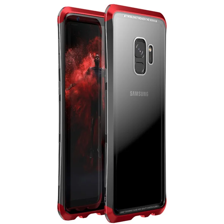 LUPHIE Drop-proof Tempered Glass + PC + Metal Hybrid Phone Cover for Samsung Galaxy S9 G960 - Red