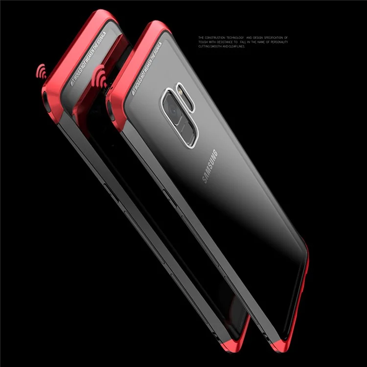 LUPHIE Drop-proof Tempered Glass + PC + Metal Hybrid Phone Cover for Samsung Galaxy S9 G960 - Red