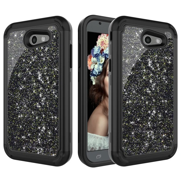 Glitter Powder Shockproof TPU PC Hybrid Case for Samsung Galaxy J3 (2017) US Version - Black