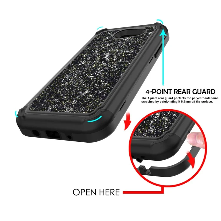 Glitter Powder Shockproof TPU PC Hybrid Case for Samsung Galaxy J3 (2017) US Version - Black