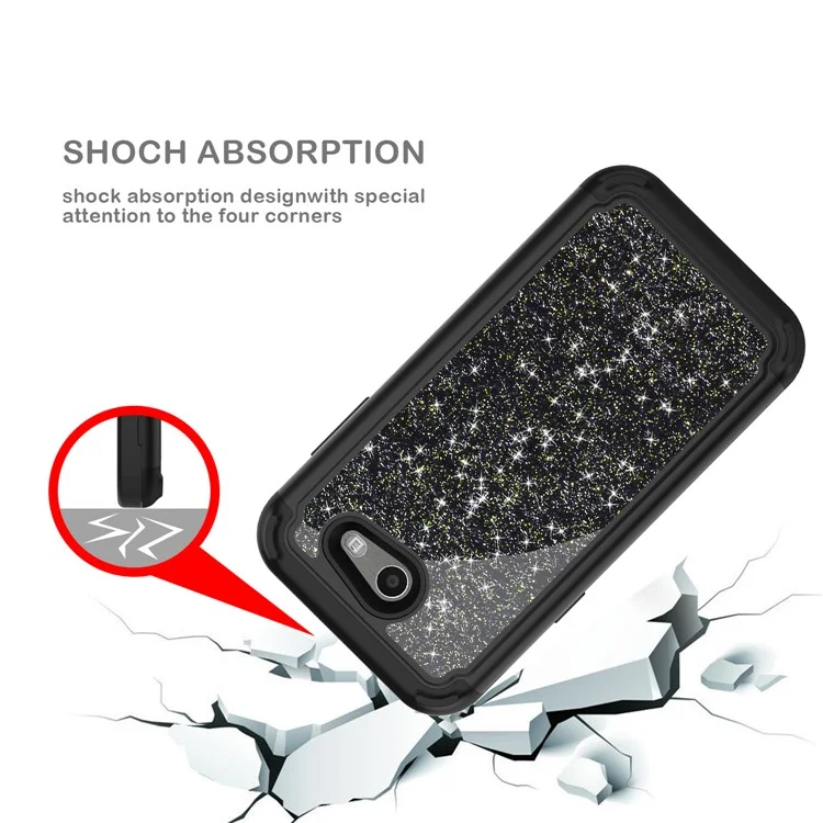 Glitter Powder Shockproof TPU PC Hybrid Case for Samsung Galaxy J3 (2017) US Version - Black