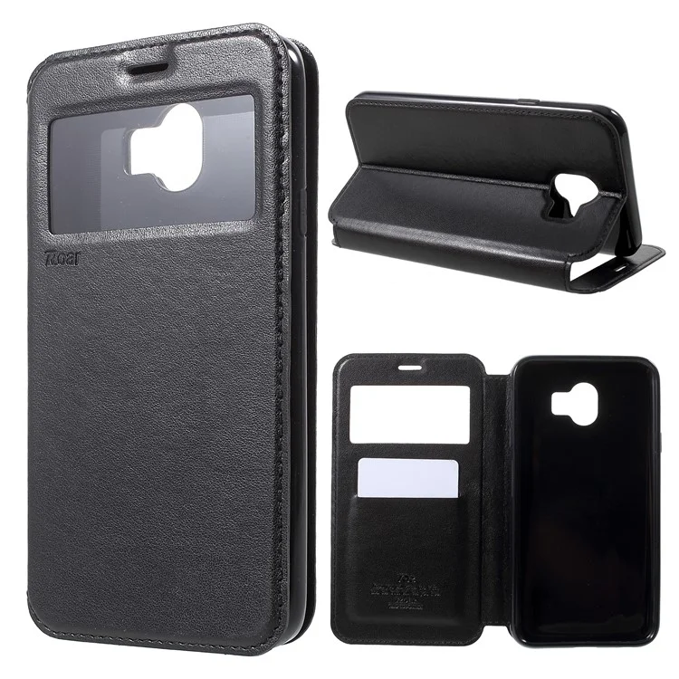 ROAR KOREA View Window Noble Leather Flip Stand Case for Samsung Galaxy J4 (2018) - Black
