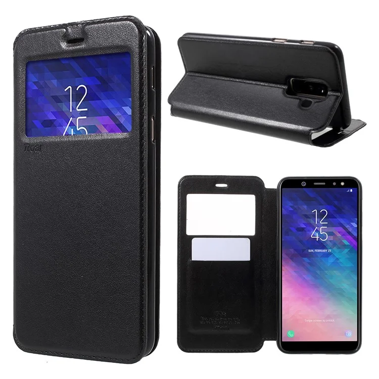 ROAR KOREA View Window Noble Leather Cell Phone Cover for Samsung Galaxy A6 Plus (2018) / A9 Star Lite - Black