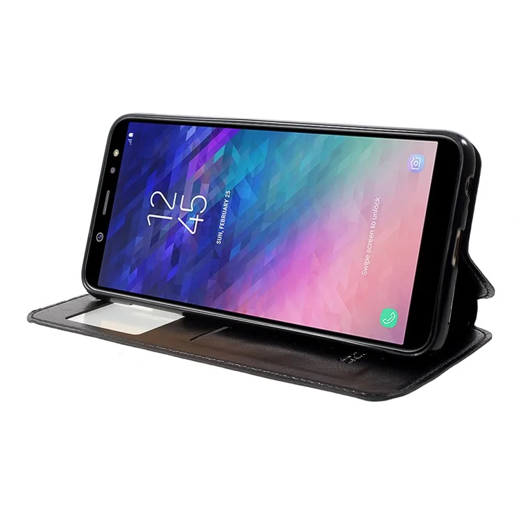 ROAR KOREA View Window Noble Leather Cell Phone Cover for Samsung Galaxy A6 Plus (2018) / A9 Star Lite - Black