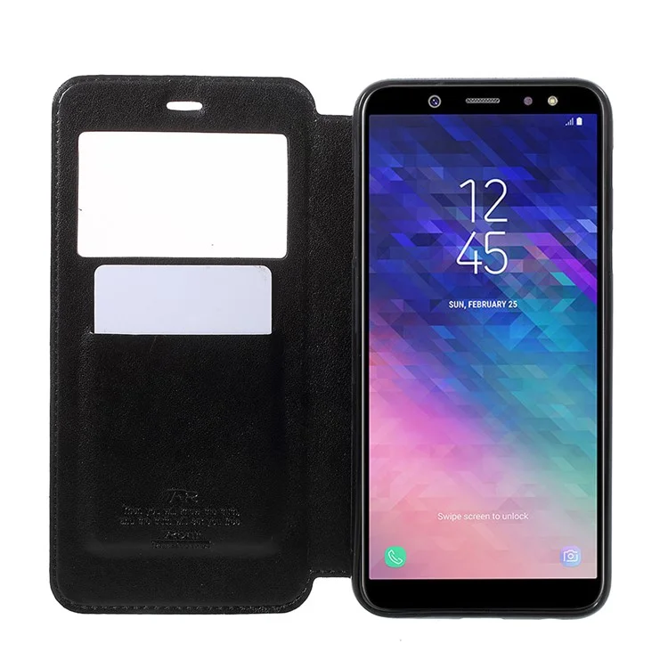 ROAR KOREA View Window Noble Leather Cell Phone Cover for Samsung Galaxy A6 Plus (2018) / A9 Star Lite - Black