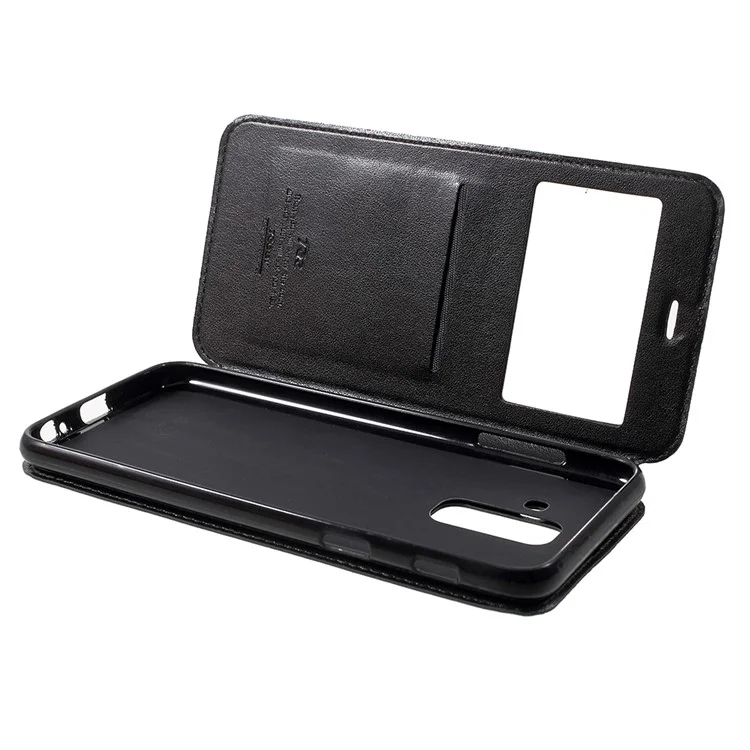 ROAR KOREA View Window Noble Leather Cell Phone Cover for Samsung Galaxy A6 Plus (2018) / A9 Star Lite - Black