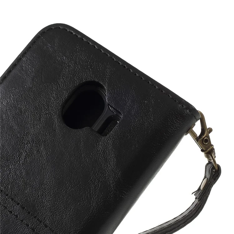 Premium Crazy Horse PU Leather Cover + Detachable Leather Coated TPU Back Casing for Samsung Galaxy J4 (2018) - Black