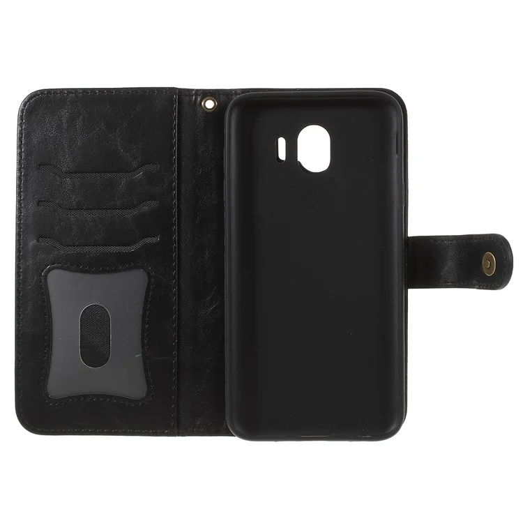 Premium Crazy Horse PU Leather Cover + Detachable Leather Coated TPU Back Casing for Samsung Galaxy J4 (2018) - Black