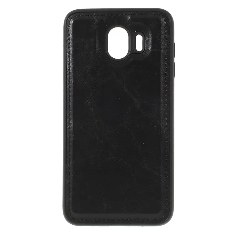Premium Crazy Horse PU Leather Cover + Detachable Leather Coated TPU Back Casing for Samsung Galaxy J4 (2018) - Black