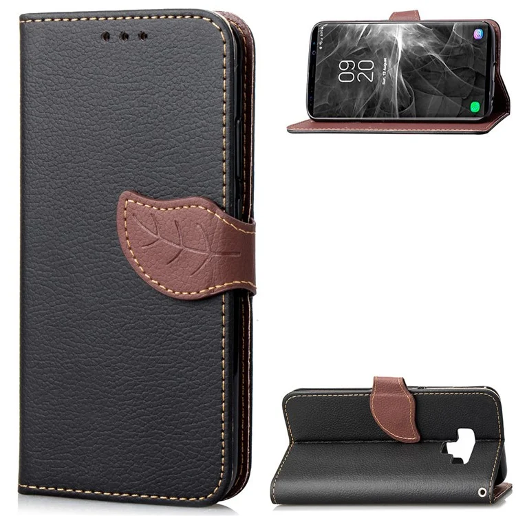 Leaf Shape Magnetic Flap Leather Wallet Casing for Samsung Galaxy Note 9 - Black