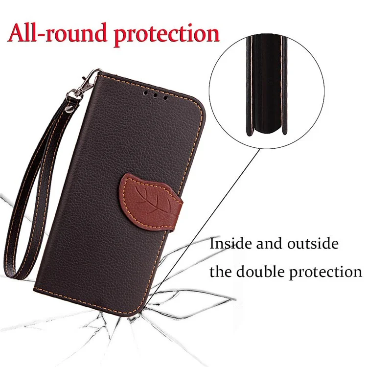 Leaf Shape Magnetic Flap Leather Wallet Casing for Samsung Galaxy Note 9 - Black