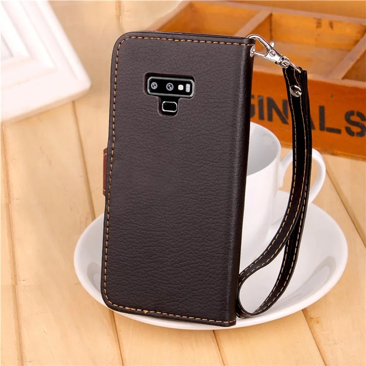 Leaf Shape Magnetic Flap Leather Wallet Casing for Samsung Galaxy Note 9 - Black