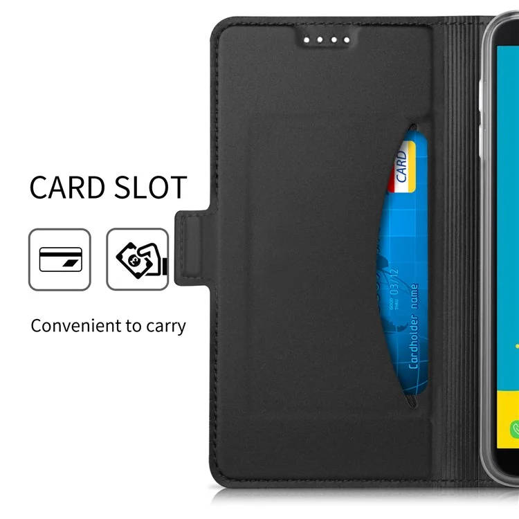 Auto-absorbed Magnetic Stand Leather Card Holder Mobile Case for Samsung Galaxy J6 (2018) - Black