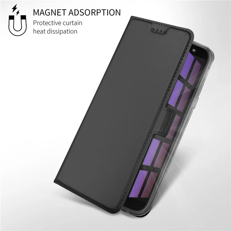 Auto-absorbed Magnetic Stand Leather Card Holder Mobile Case for Samsung Galaxy J6 (2018) - Black
