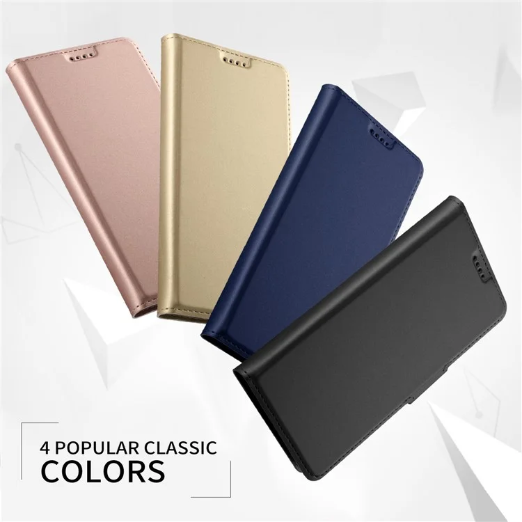 Auto-absorbed Magnetic Stand Leather Card Holder Mobile Case for Samsung Galaxy J6 (2018) - Black