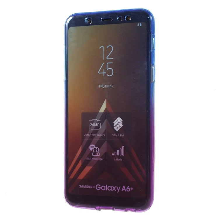 Gradient Color Touchable Front + Back 2-Piece TPU Flexible Case for Samsung Galaxy A6+ (2018) / A9 Star Lite - Blue / Purple