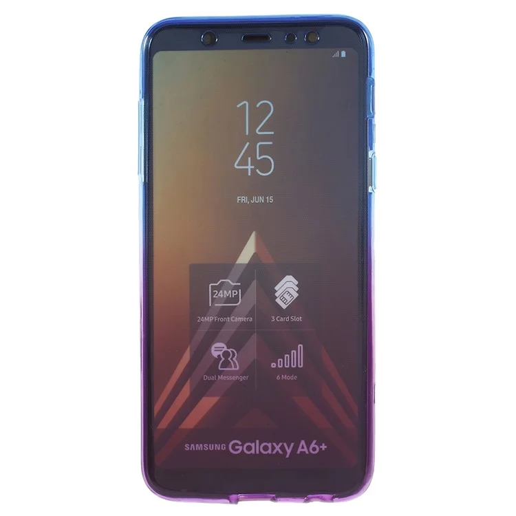 Gradient Color Touchable Front + Back 2-Piece TPU Flexible Case for Samsung Galaxy A6+ (2018) / A9 Star Lite - Blue / Purple