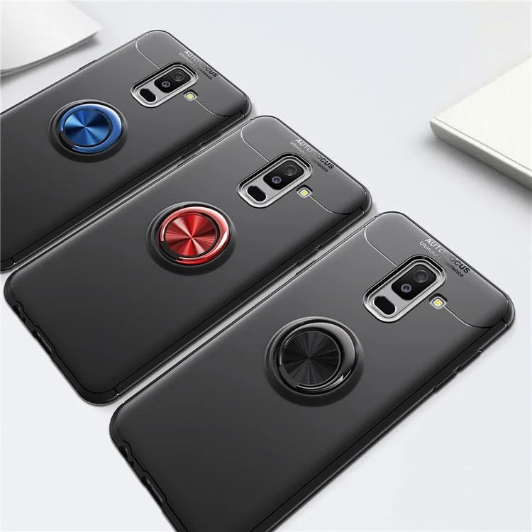 Finger Ring Kickstand TPU Shell Case for Samsung Galaxy A6+ (2018) / A9 Star Lite (Built-in Metal Sheet) - Black / Red