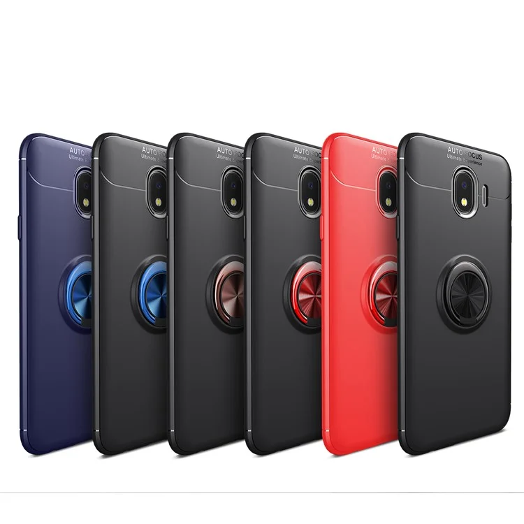 Finger Ring Kickstand TPU Case for Samsung Galaxy J4 (2018) (Built-in Metal Sheet) - Black