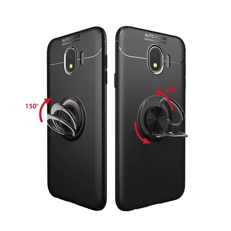 Finger Ring Kickstand TPU Case for Samsung Galaxy J4 (2018) (Built-in Metal Sheet) - Black