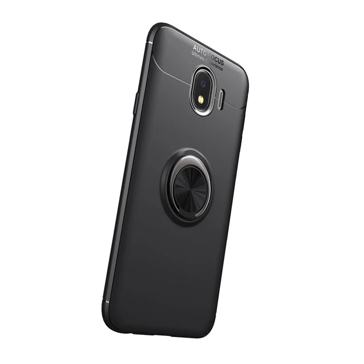 Finger Ring Kickstand TPU Case for Samsung Galaxy J4 (2018) (Built-in Metal Sheet) - Black