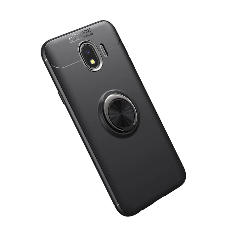Finger Ring Kickstand TPU Case for Samsung Galaxy J4 (2018) (Built-in Metal Sheet) - Black