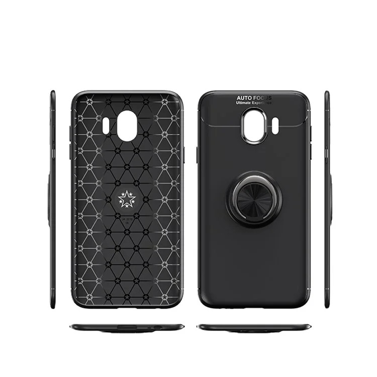 Finger Ring Kickstand TPU Case for Samsung Galaxy J4 (2018) (Built-in Metal Sheet) - Black