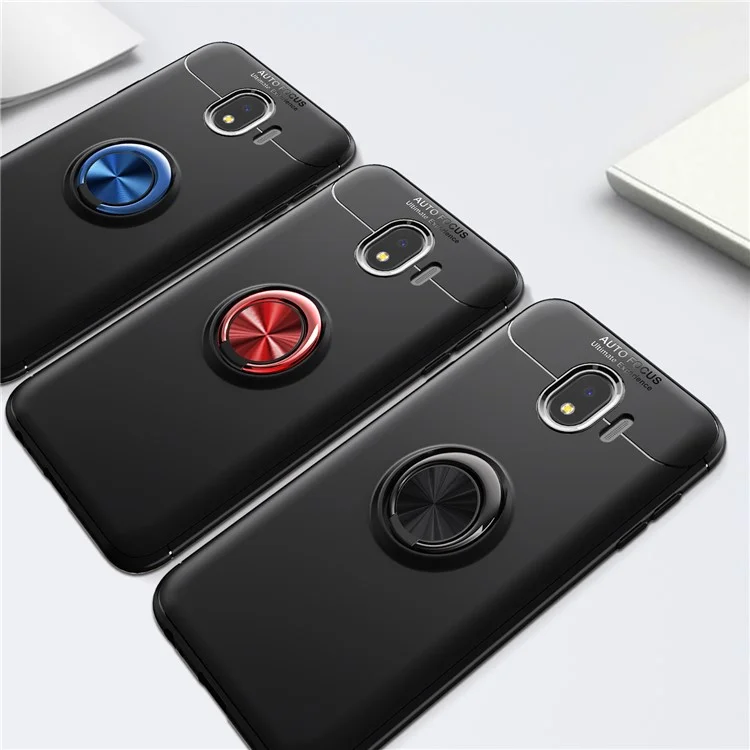 Finger Ring Kickstand TPU Case for Samsung Galaxy J4 (2018) (Built-in Metal Sheet) - Black