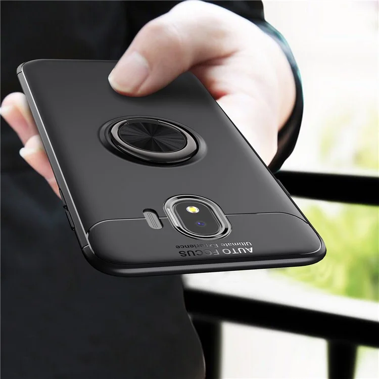 Finger Ring Kickstand TPU Case for Samsung Galaxy J4 (2018) (Built-in Metal Sheet) - Black