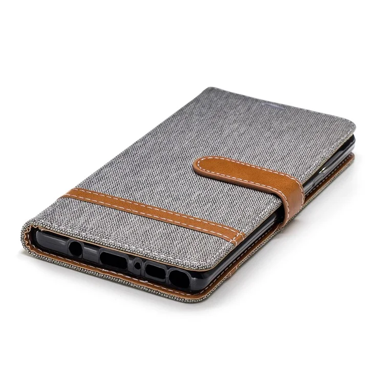 Case de Cuero de Billetera de Textura de Tela de Jeans Para Samsung Galaxy Note 9 - Gris