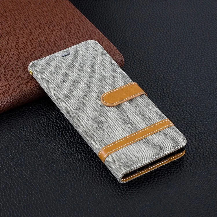 Case de Cuero de Billetera de Textura de Tela de Jeans Para Samsung Galaxy Note 9 - Gris