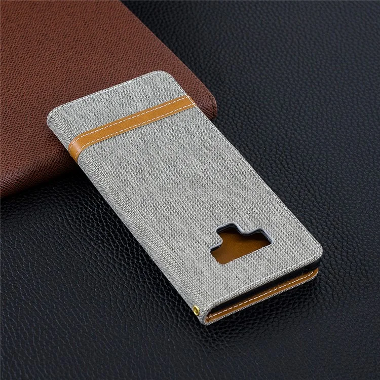 Case de Cuero de Billetera de Textura de Tela de Jeans Para Samsung Galaxy Note 9 - Gris