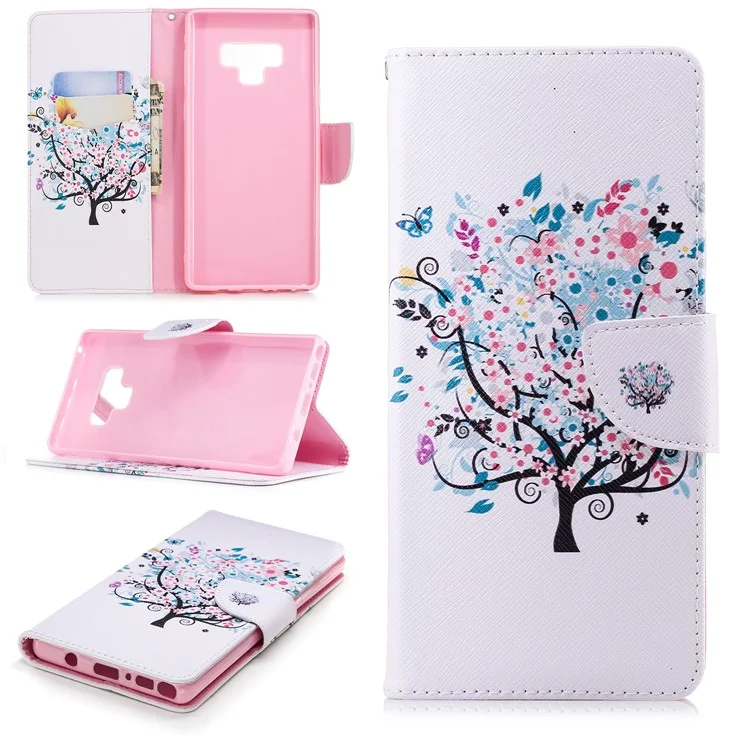 Patrón de impresión de cartera de piel de poliuretano Funda para teléfono y soporte para Samsung Galaxy Note 9 - Árbol florido