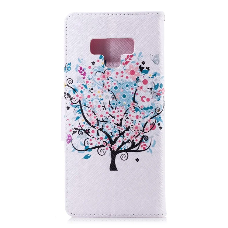 Pattern Printing PU Leather Wallet Stand Phone Case Cover for Samsung Galaxy Note 9 - Flowered Tree