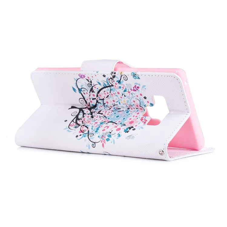 Patrón de impresión de cartera de piel de poliuretano Funda para teléfono y soporte para Samsung Galaxy Note 9 - Árbol florido