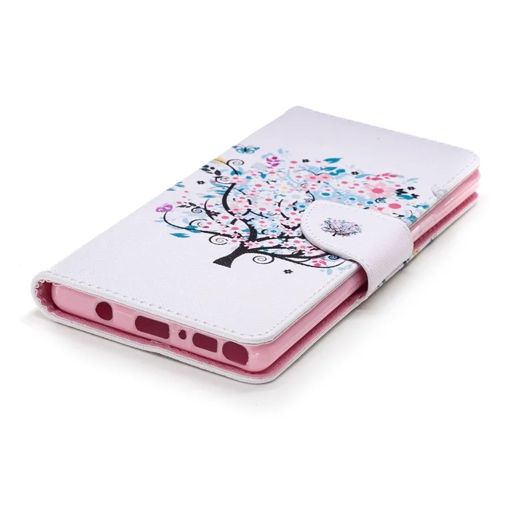 Patrón de impresión de cartera de piel de poliuretano Funda para teléfono y soporte para Samsung Galaxy Note 9 - Árbol florido